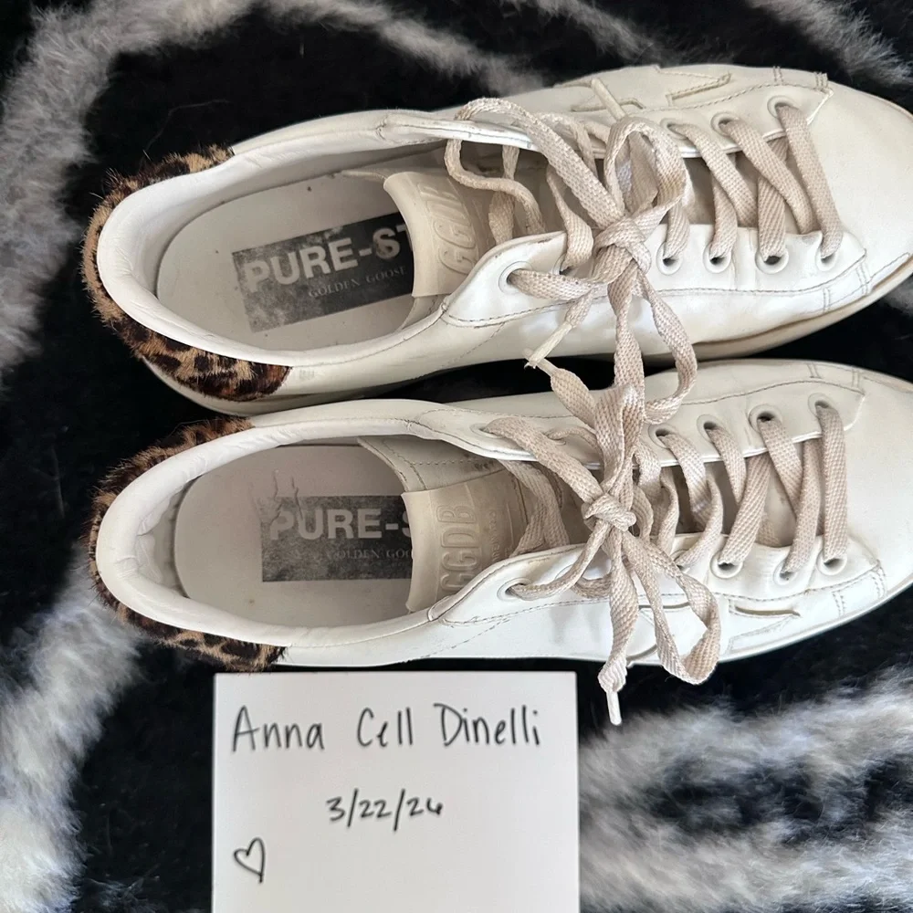 Purestar Golden Goose White Leather Sneakers with Leopard Heel Tab - Picture 3 of 8
